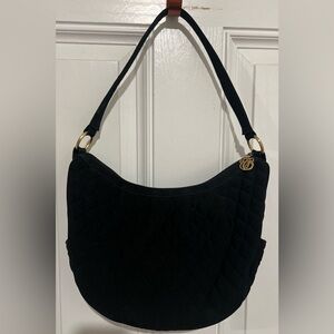 VERA BRADLEY SOLID BLACK QUILTED HOBO PURSE SHOULDER BAG TOTE GOLD HARDWARE